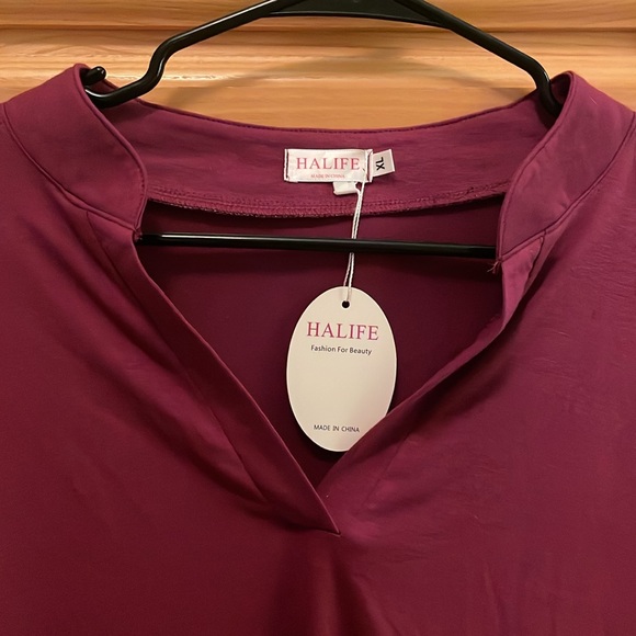 NWT Dark Magenta/Fuchsia Long Sleeve Top with Button - Picture 3 of 4